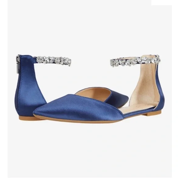 Badgley Mischa Navy Satin Flat Pointed Shoe Size 10 - Picture 2 of 15